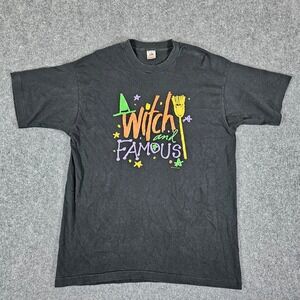 Vintage 90s "Witch and Famous" Halloween T Shirt Fruit of the Loom Black Mens XL